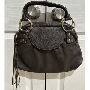 Vtg. BULGA HOBO HANDBAG Brown Leather Fringe Tassel BOHO 15x11x2 Gold Hardware